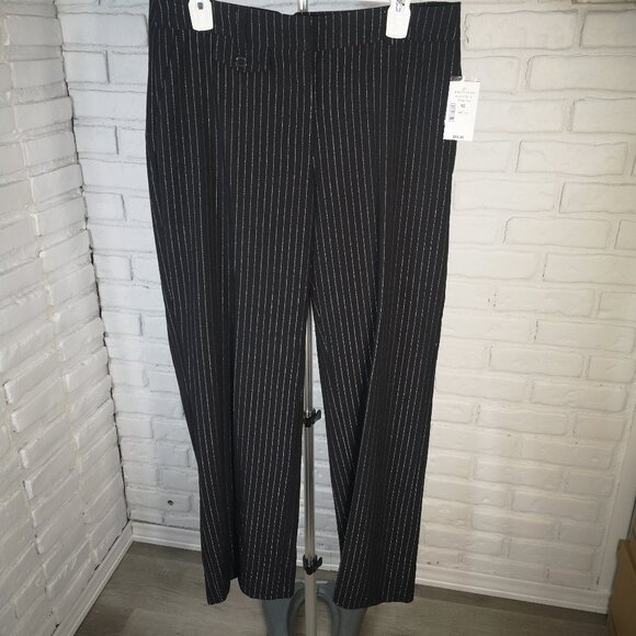 NWT Cleo Petite Ladies Size 10P Black w/ Silver Stripes Wide Leg Pants - Picture 1 of 13